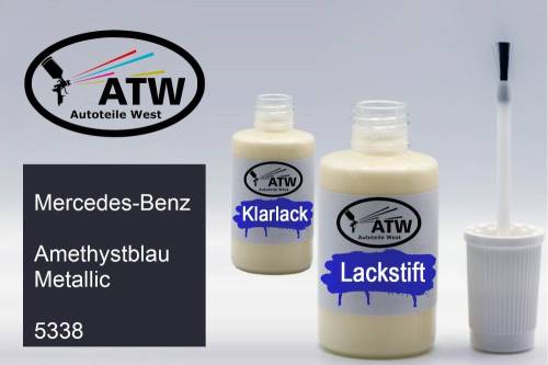 Mercedes-Benz, Amethystblau Metallic, 5338: 20ml Lackstift + 20ml Klarlack - Set, von ATW Autoteile West.